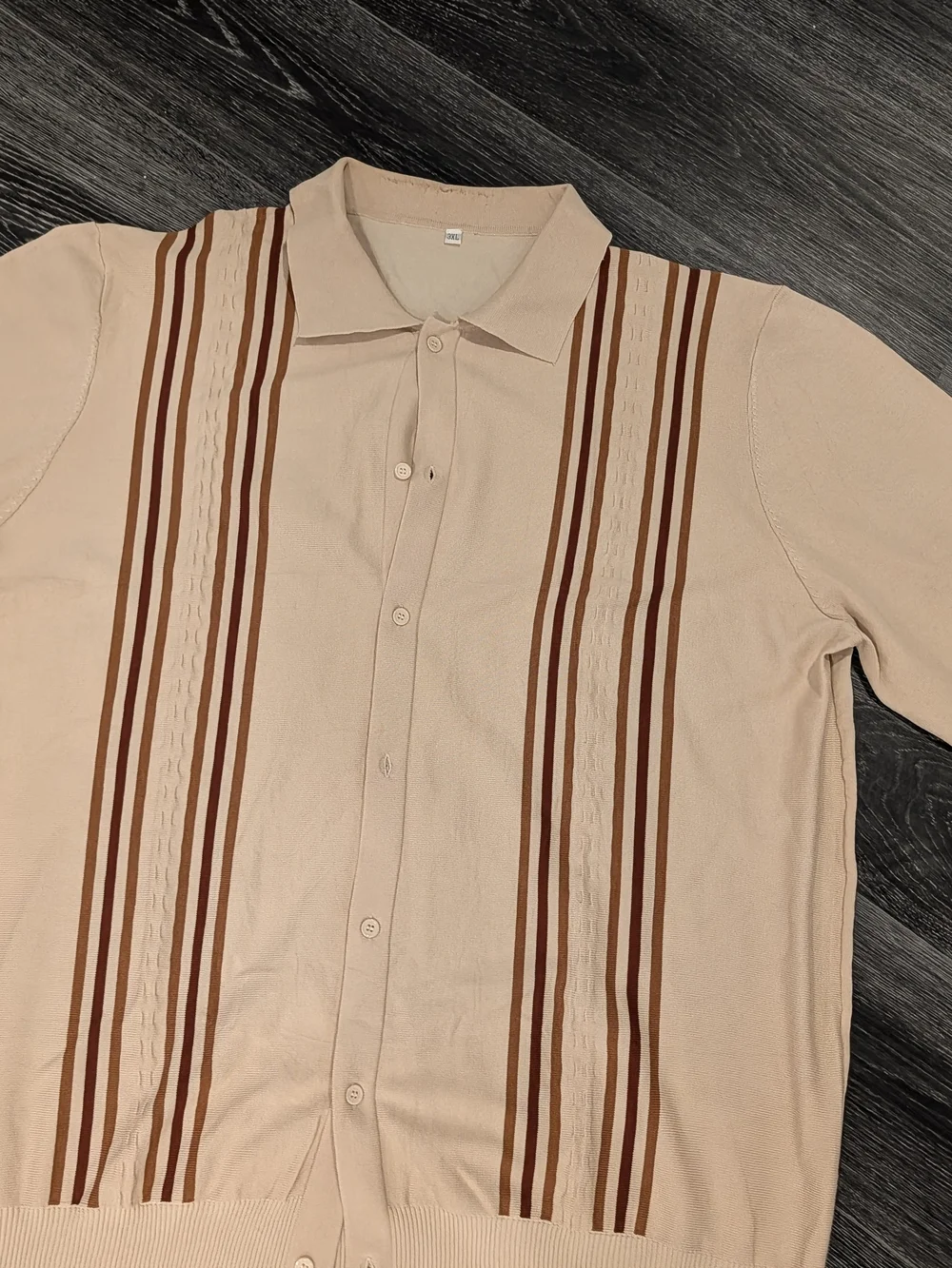 Men's Beige Stripe Knit Button-Front Undershirt